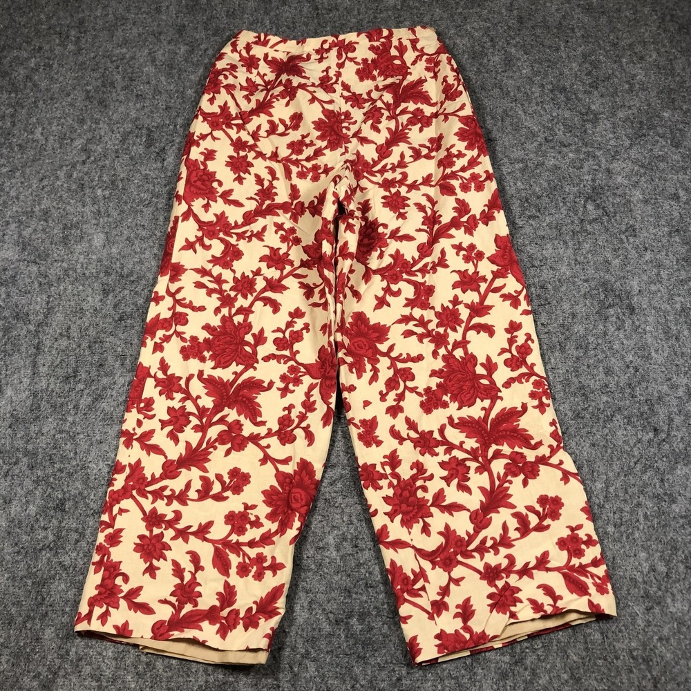 Talbots Pants Womens 6 Red Floral Silk Linen Wide Leg Twill Dress Lined Trousers